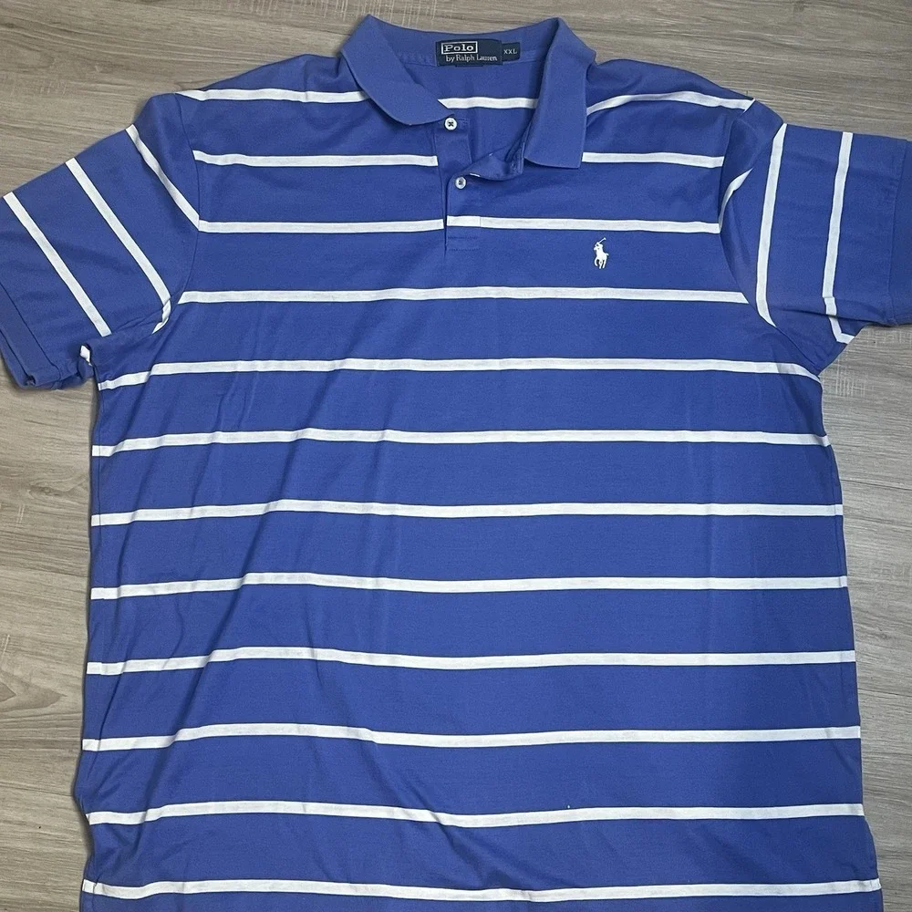 Polo Ralph Lauren Men's XXL Short Sleeve Polo‎ Purple/White Striped Shirt Pima